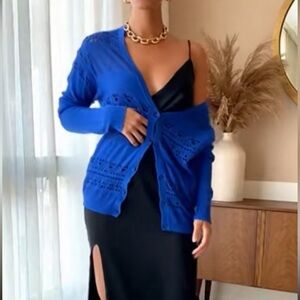 M.N.G. By Mango periwinkle blue fine knit cardigan sweater small/medium